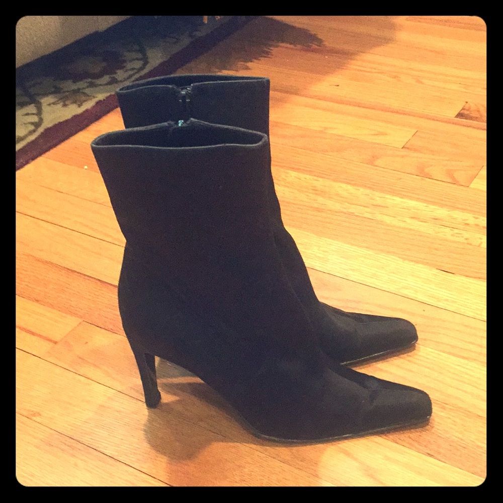 Anne Klein black satin boots with leather soles